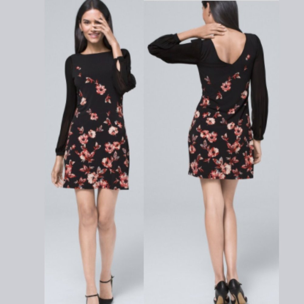 White House Black Market Adrean Floral Pleated Sleeve Shift Dress XS
